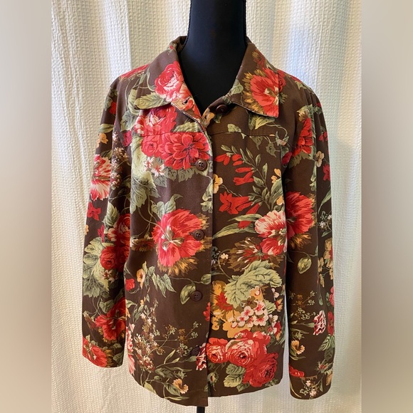 Appleseed's Floral Utility Jacket - Brown and Red - Picture 4 of 8